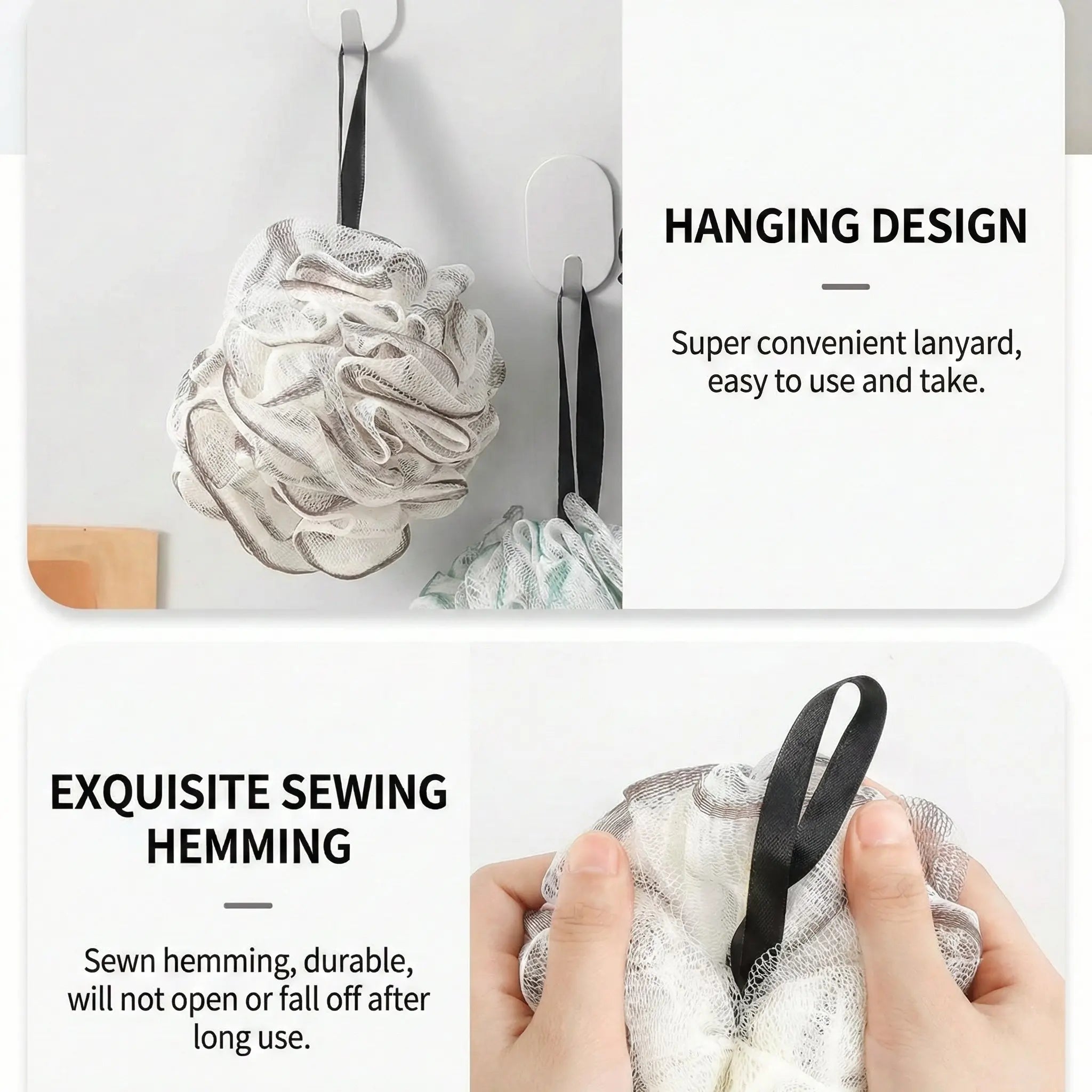 1-Pack Multi-Color PE Bath Loofah (14cm) - Hanging Lanyard, Durable Hemming, Non-Shedding, Soft & Gentle for Shower
