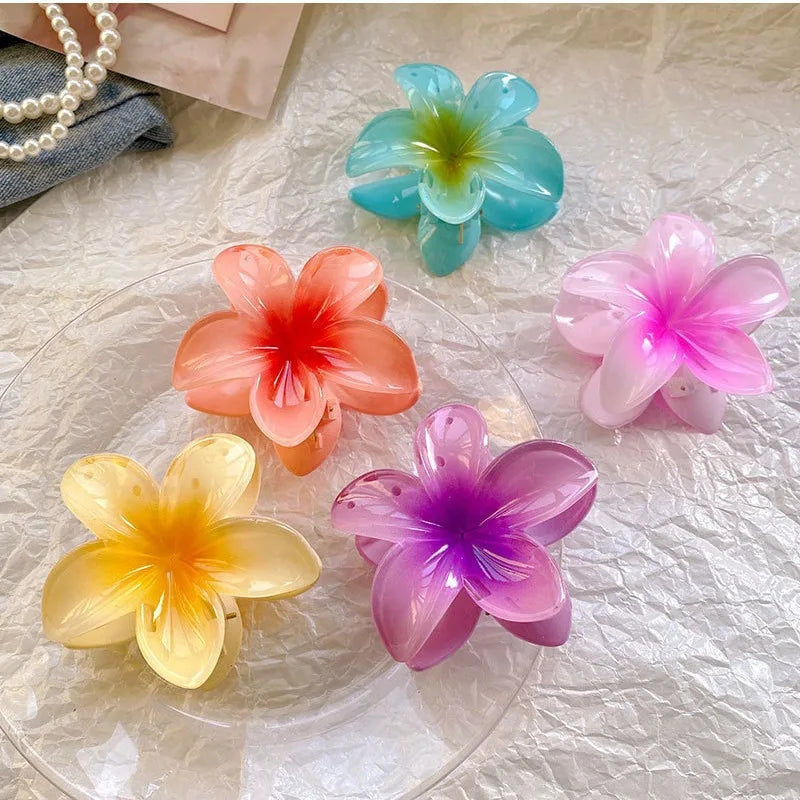 Five-petal flower Summer Super Fairy Vacation style frangeria Grab clip Shark Clip Acrylic flower hair grab hair accessories bac - BlissFully