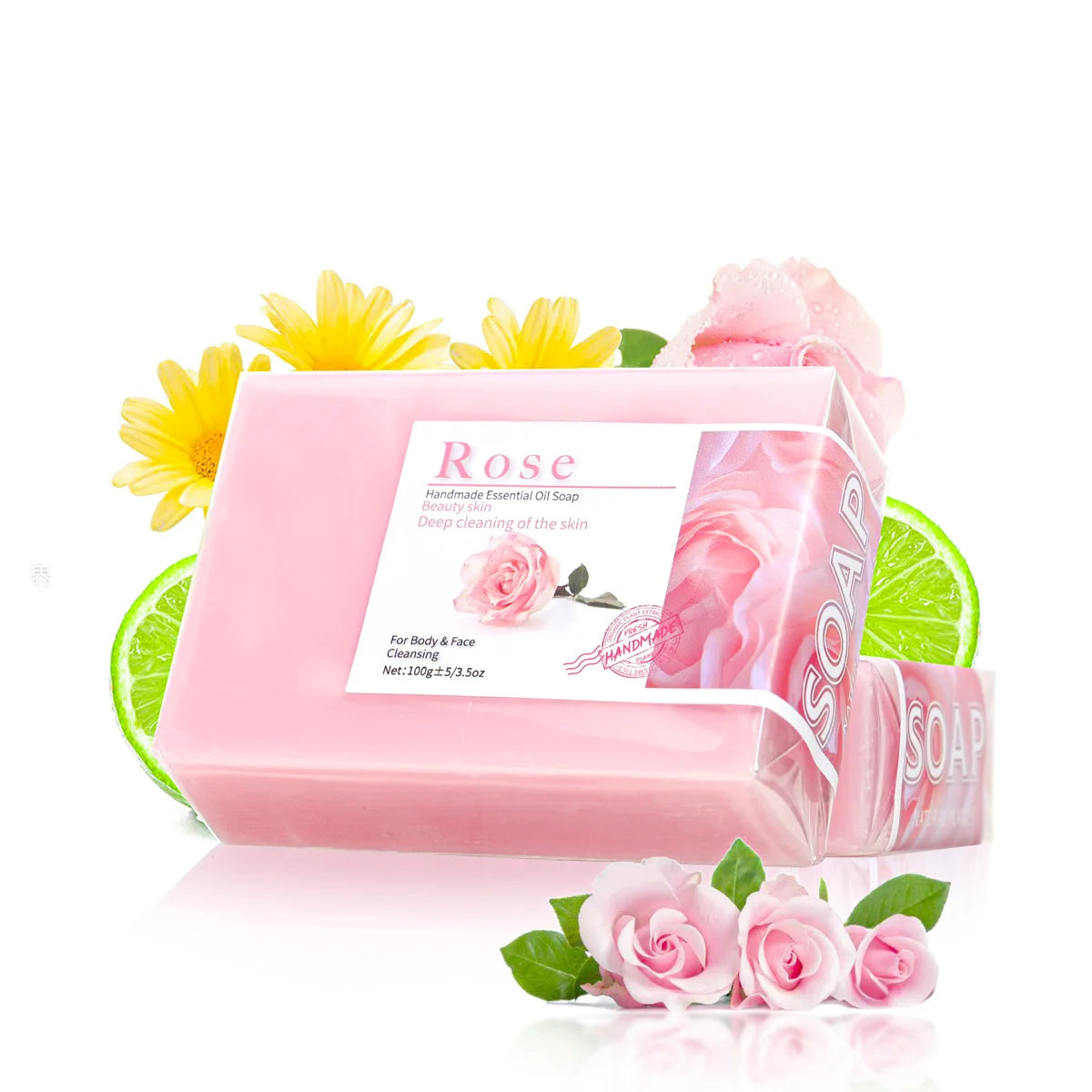 100g Hot Selling Products Rose Oil Handmade Glycerin Soap Bar Body Face Soap Deep Cleans Whitening Soap with Lavender