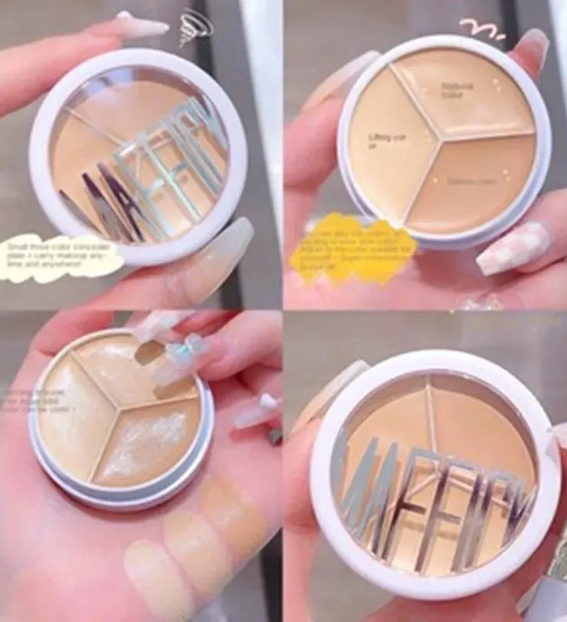3-Color Concealer Palette Professionally Covers Dark Circles Around Eyes and Face