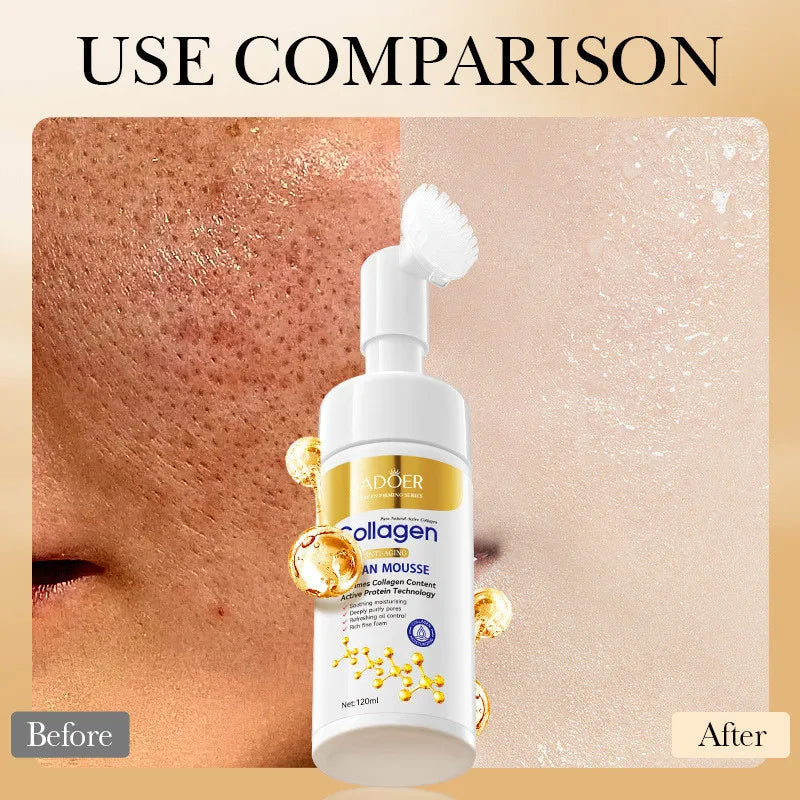 SADOER Collagen Facial Cleanser for Anti Wrinkle Deep Cleaning Mousse Nourishing Moisture Skin Care 120ml - BlissFully