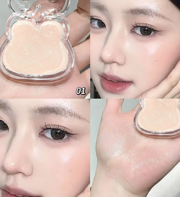 Wet and Bright Highlighter Plate Natural Water Light Clear Contour Shading Brightening Face Cute Rabbit Blusher Cream Make Up