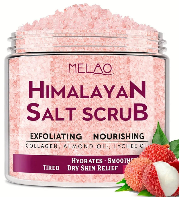 MELAO Himalayan Salt Body Scrub with Collagen and Stem Cells - Natural Exfoliating Salt & Body and Face Souffle Helps with Moist