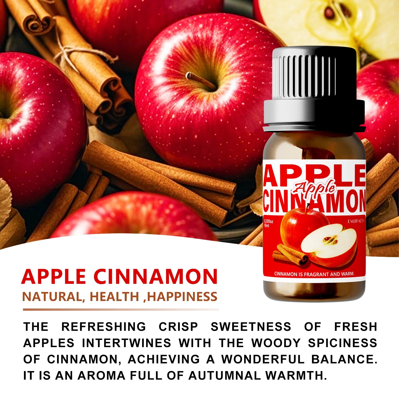 10ml Apple Cinnamon Essential Oil Perfume Aromatherapy Oils Sweet Fragrance Funny Gift For Women Alcohol-Free Skincare Hair Care