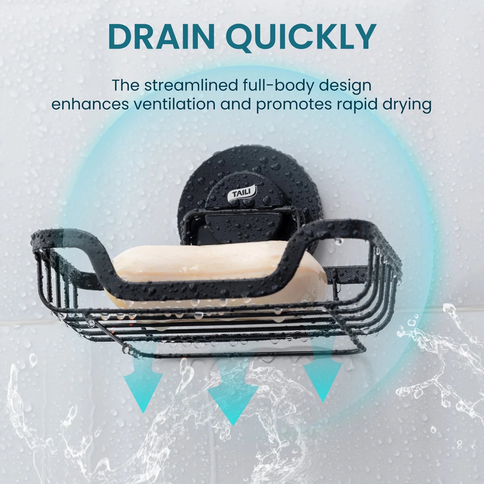 TAILI Soap Holder Bar Soap Dish Suction Cup, Bar Soap Rack for Shower Wall, Draining Soap Saver Tray for Bathroom, Tub, Kitchen