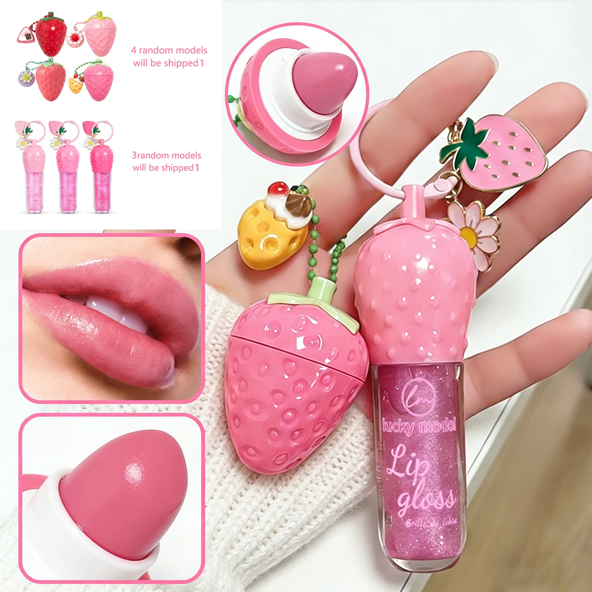 4-Color Random Sending Strawberry Lip Gloss Lipstick Moisturizing Winter Antifreeze Anti Crack Moisturizing Lasting lip balm
