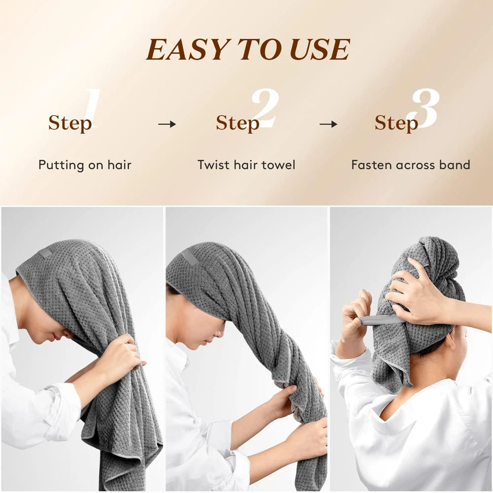 Microfiber Hair Towel Extra Large Wrap Quick Dry Hair Towel Wrap With Elastic Band , Ultra Absorbent Soft Hair Towel Wrap Turban
