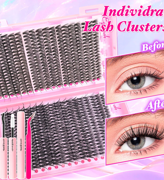 720/200pcs eyelash Extension Kit Fluffy Eyelash Extension kit with Lash Bond and Seal Lash Tweezers Thick Lash Clusters Wispy