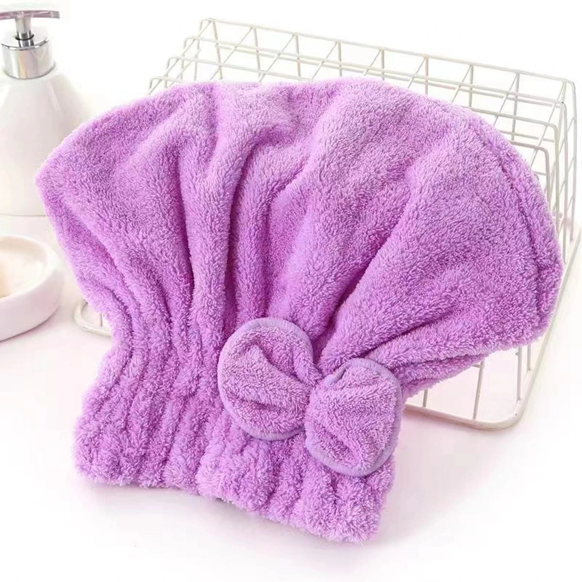1Pc Microfiber Hair Drying Towels Head Wrap with Bow-Knot Shower Cap Hair Turban HairWrap Bath Cap for Curly Long Wet Hair Gift - BlissFully