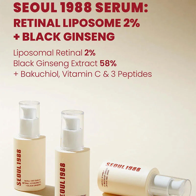 Seoul 1988 Anti-Aging Trio: 4% Retinal Eye Cream + 2% Retinal Serum w/ Black Ginseng for Wrinkles & Brightening,Korean Skincare - BlissFully