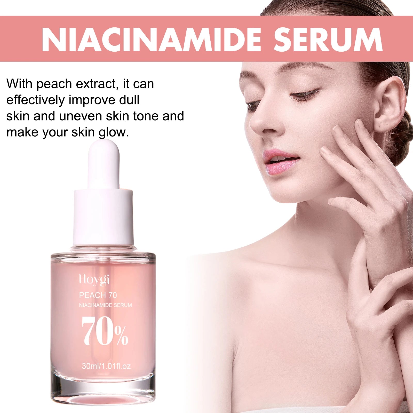 Peach 70% Niacinamide Facial Serum Fade Melanin Moisturzing Shrink Pores Smooth Brightening Skin Care Dark Spot Remover Serum - BlissFully