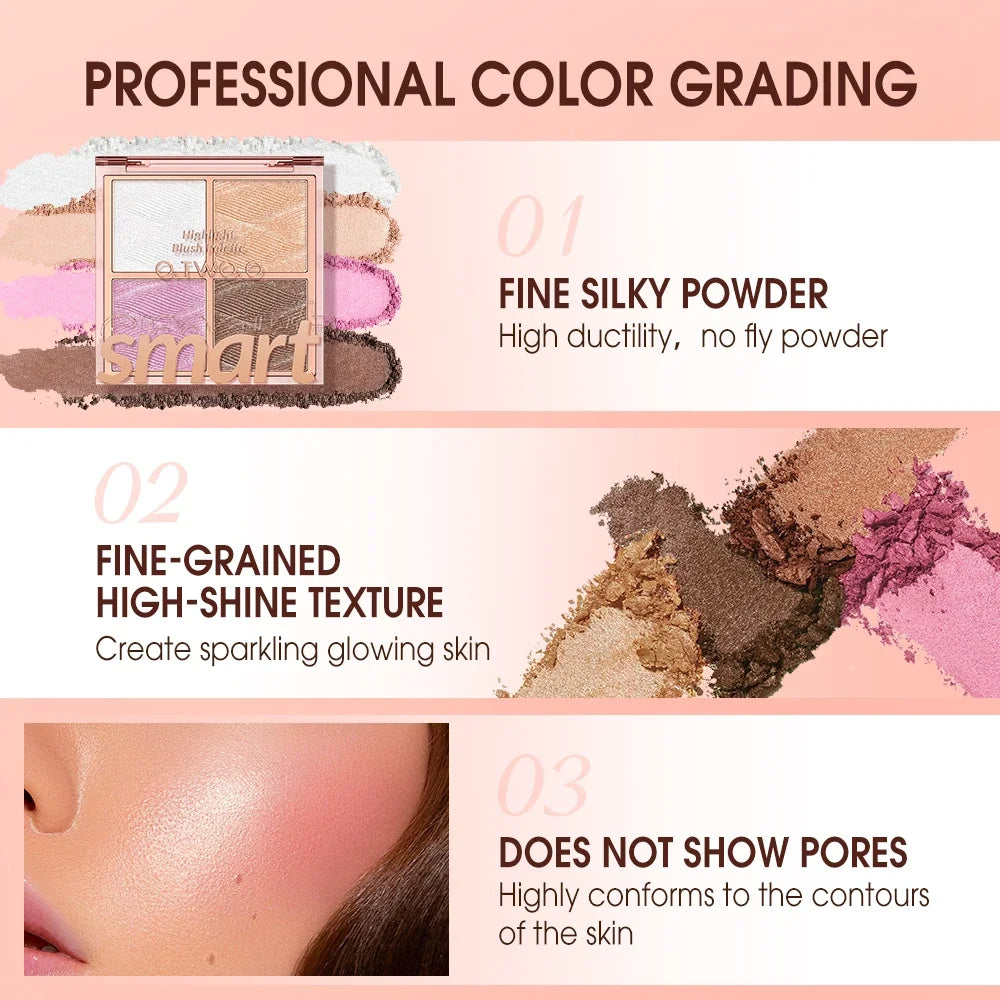 O.TWO.O Highlighter Blush Makeup Palette Waterproof Long Lasting Lighten Skin Shimmer Contour Makeup Bronzer Cosmetics
