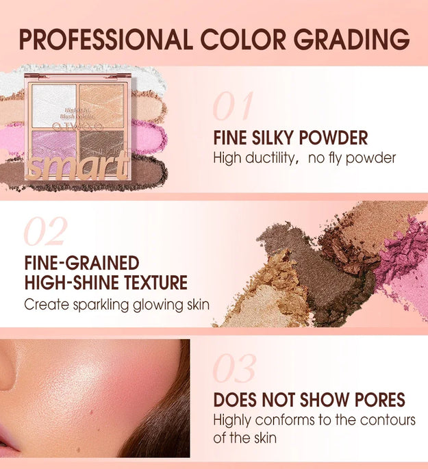 O.TWO.O Highlighter Blush Makeup Palette Waterproof Long Lasting Lighten Skin Shimmer Contour Makeup Bronzer Cosmetics