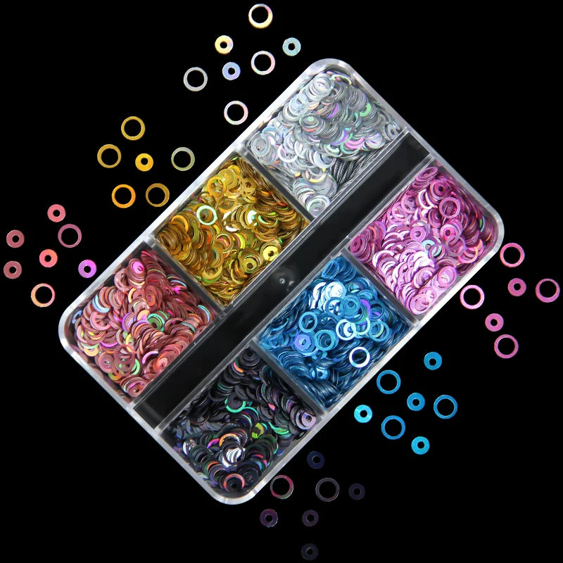 6Grids Holographic Square Nail Art Glitter Sequins Laser Ball Decoration Flakes Manicure Nails Supplies Professional Accessories