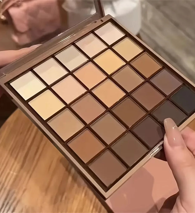 25 color eyeshadow palette - matte and shimmer, high pigmy brown nude, coffee chocolate student party daily stage makeup