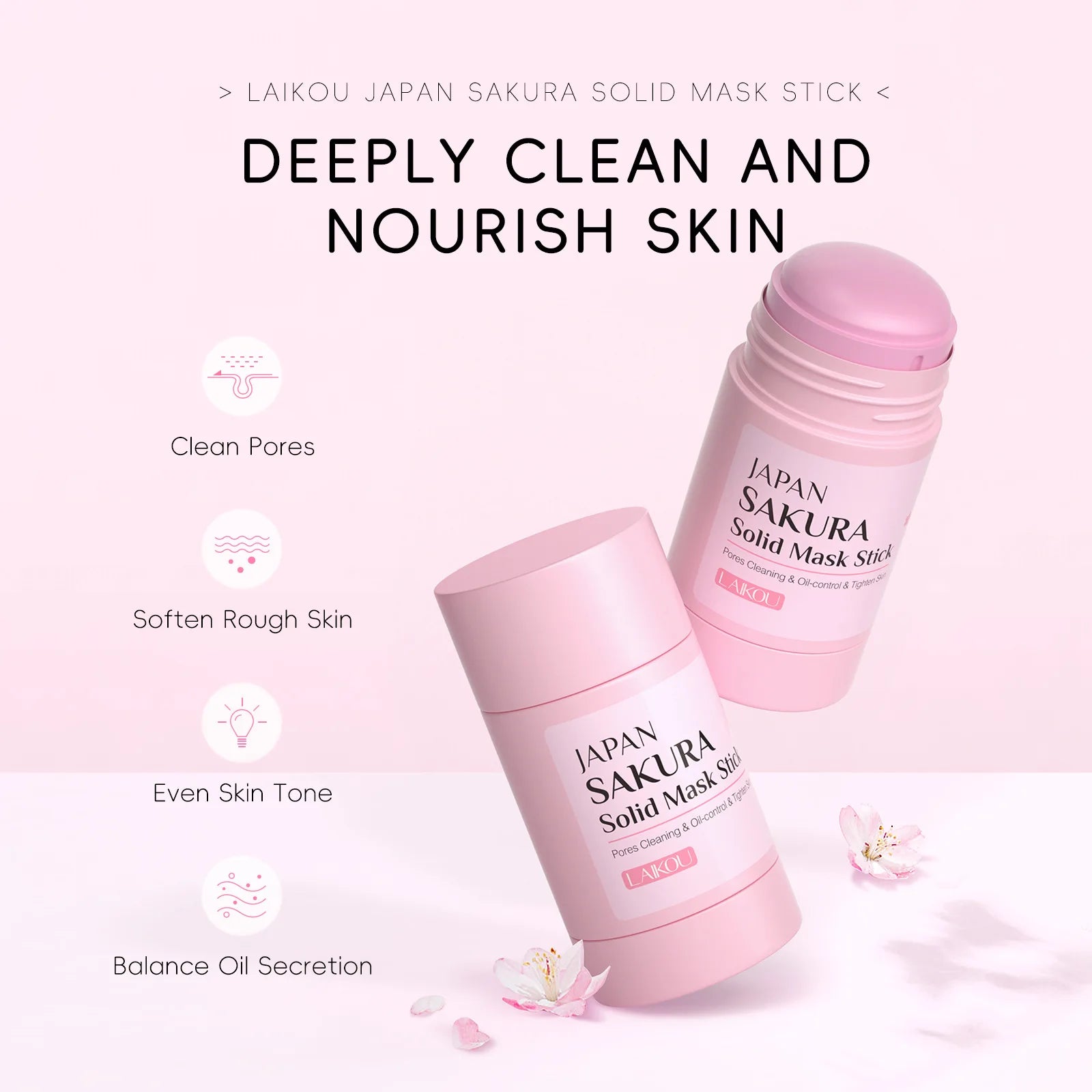 LAlKOU Sakura Solid Mud Face Mask Stick Reduces Blackhead Pores Oil Control Moisturizing Deep Cleanser Facial Face Mask 45g