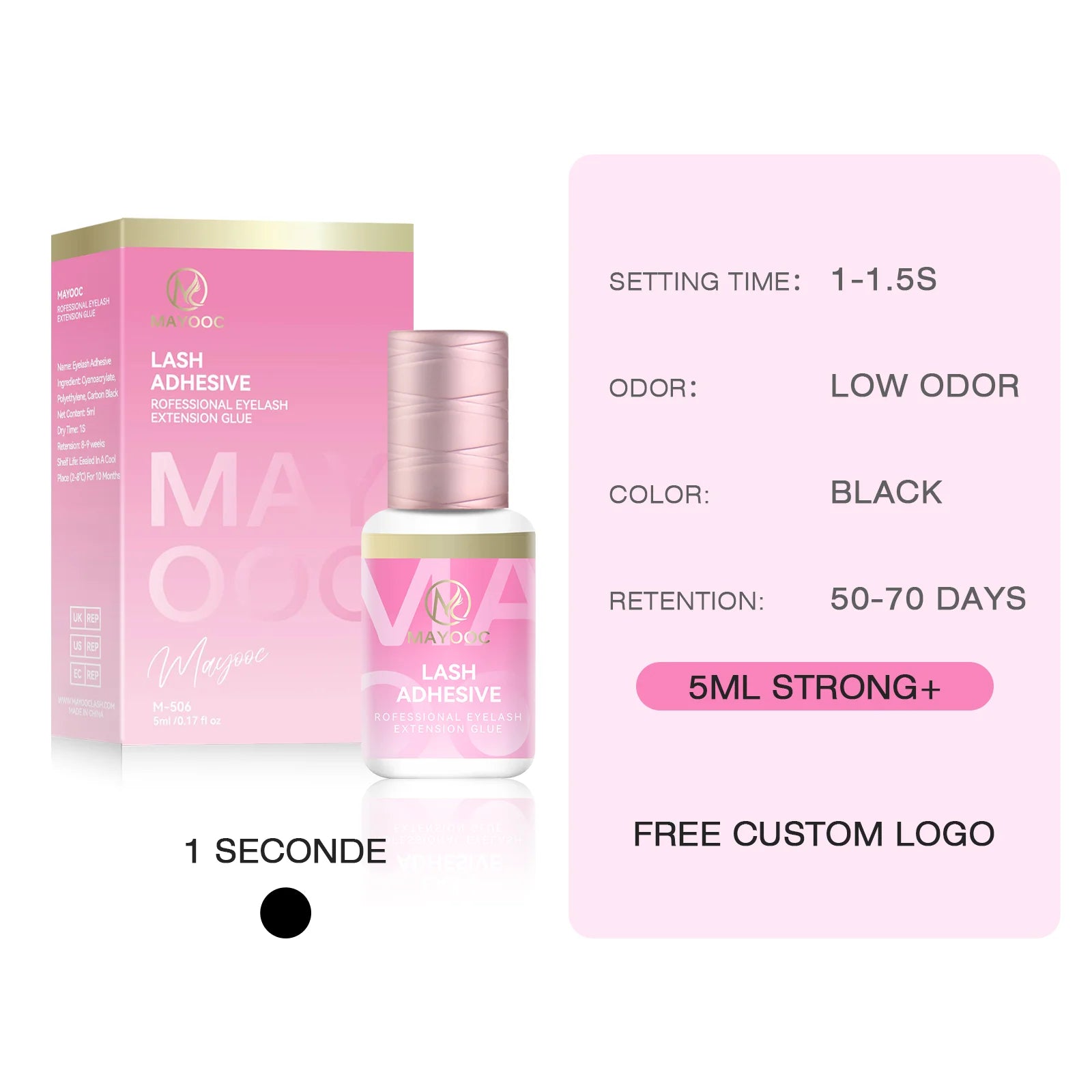 MAYOOC 0.3 Sec Eyelash Extension Glue Fast Dry Individual Lashes Glue Sensitive Eye Black Eyelash Glue Lash Free Custom Logo