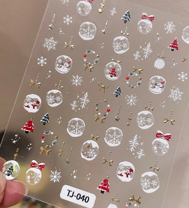1/2pcs Winter Christmas Ball Snowflake Nail Stickers 5D Relief White Hollow Christmas Celebration Nail Stickers Decorations