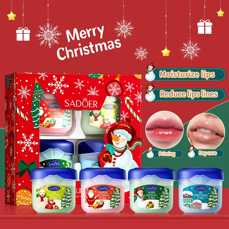 4pcs Lip Balm Set,Christmas Gift Set,Nourishing & Moisturizing Lip Butter Skin Care Lipsticks Makeup for Holiday New Year Gift