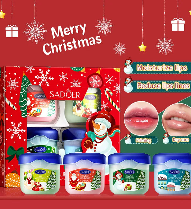 4pcs Lip Balm Set,Christmas Gift Set,Nourishing & Moisturizing Lip Butter Skin Care Lipsticks Makeup for Holiday New Year Gift