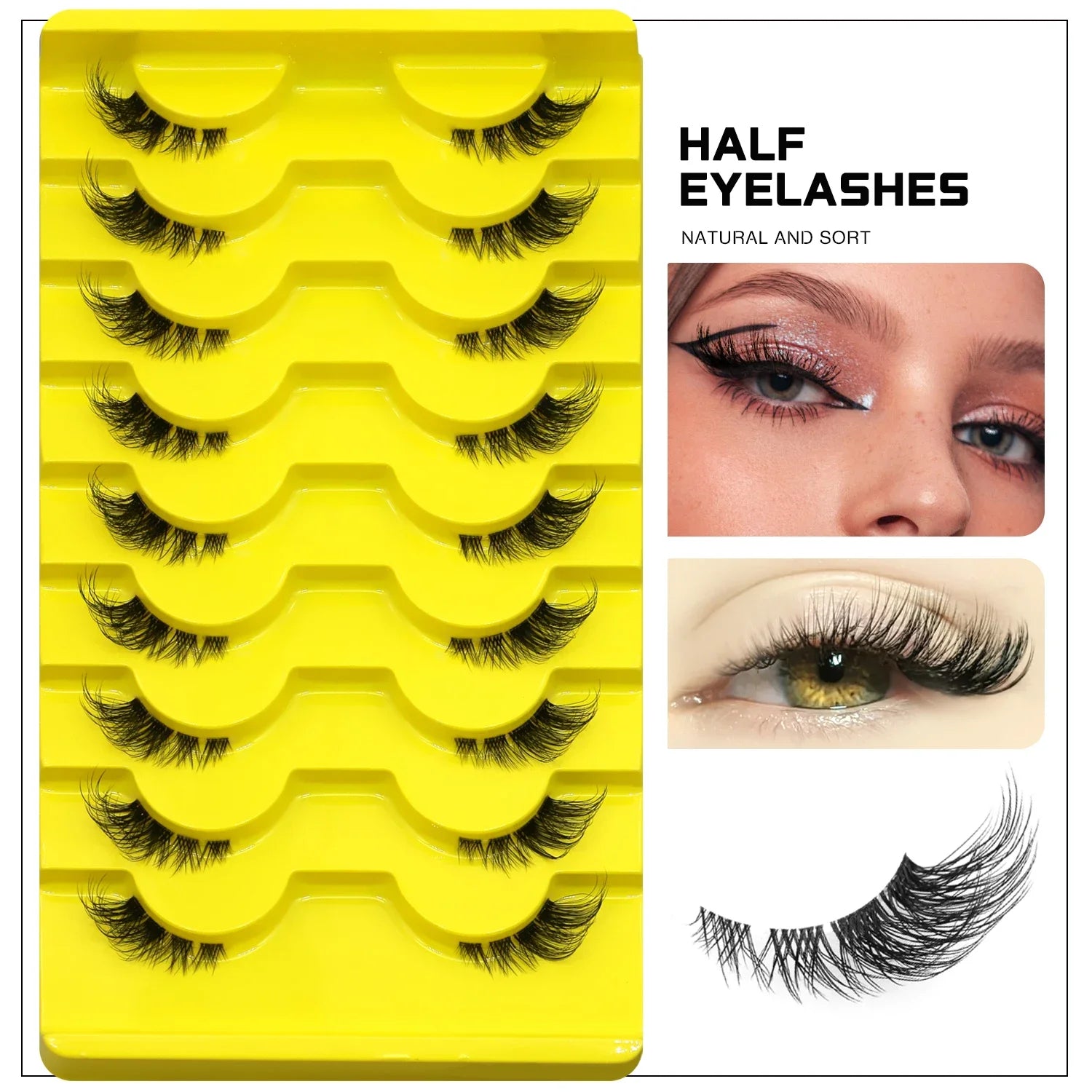 False Eyelashes Cat Eye Lashes Natural Long Half Eye Lashes Short Wispy Clear Band Lashes 3D Faux Mink Lash Multipack