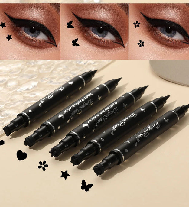 2 IN 1 Butterfly Seal Eyeliner Pen Star Moon Stamp Long-Lasting Waterproof Black Liquid Eye Liner Pencil Eyes Makeup Cosmetic