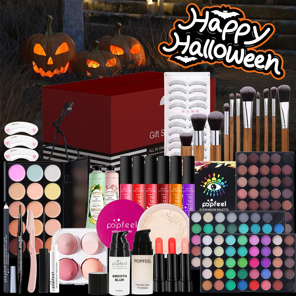 POPFEEL Complete Christmas Makeup Set Gift Box -Holiday Surprise for Friends and Family | Festive Christmas Cosmetics Collection