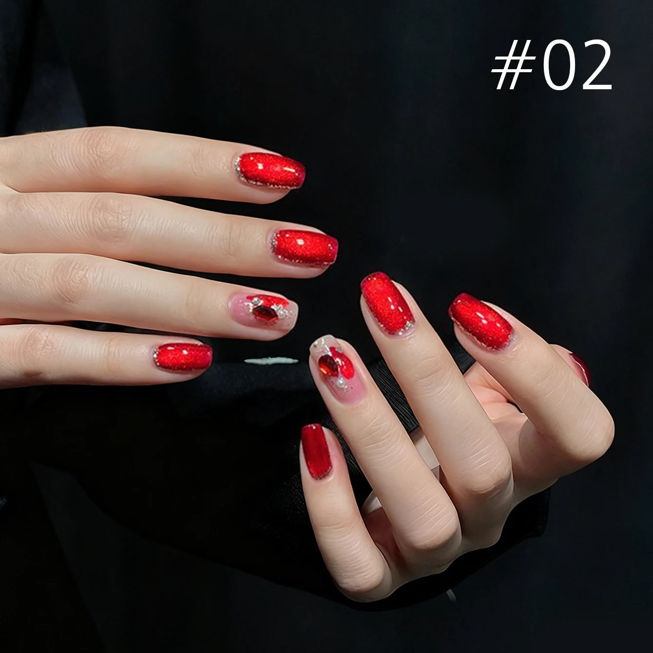 12ML 1-21PCS Winter And Autumn Whitening Red Glass Bead Cat Eye Magnet Gel Nail Polish Christmas Nails Nail Set Nail Art