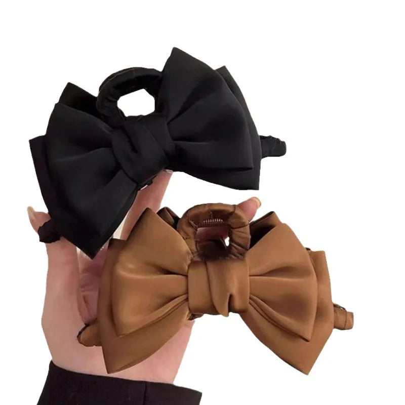 FENGCHE Bow Hairclaw Elegant Temperament Satin Grab Hair Accessories Shark Clip on The Back of The Head Hair Claw Clip