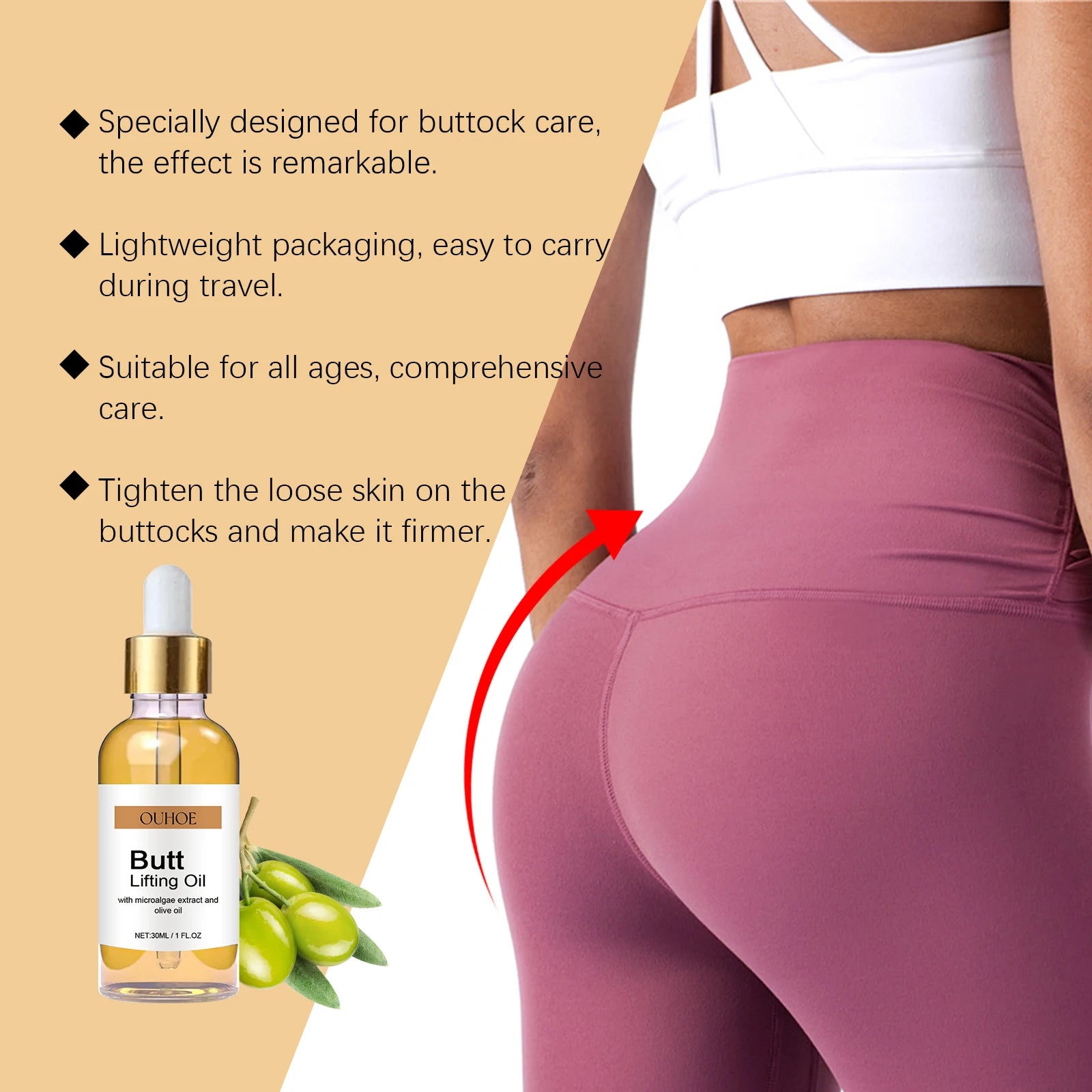 Buttock Enlargement Oil Hip Lifting Growth Firming Nourishing Moisturize Skin Tighten Pores Enhance Elasticity Body Massage Care
