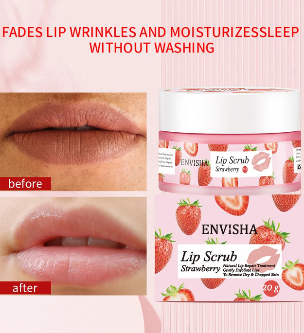 ENVISHA Moisturizing Nourish Strawberry Lip Care Scrub Balm Sugar Cream Exfoliating Repair Cleft Fine Lines Smooth Skin Care