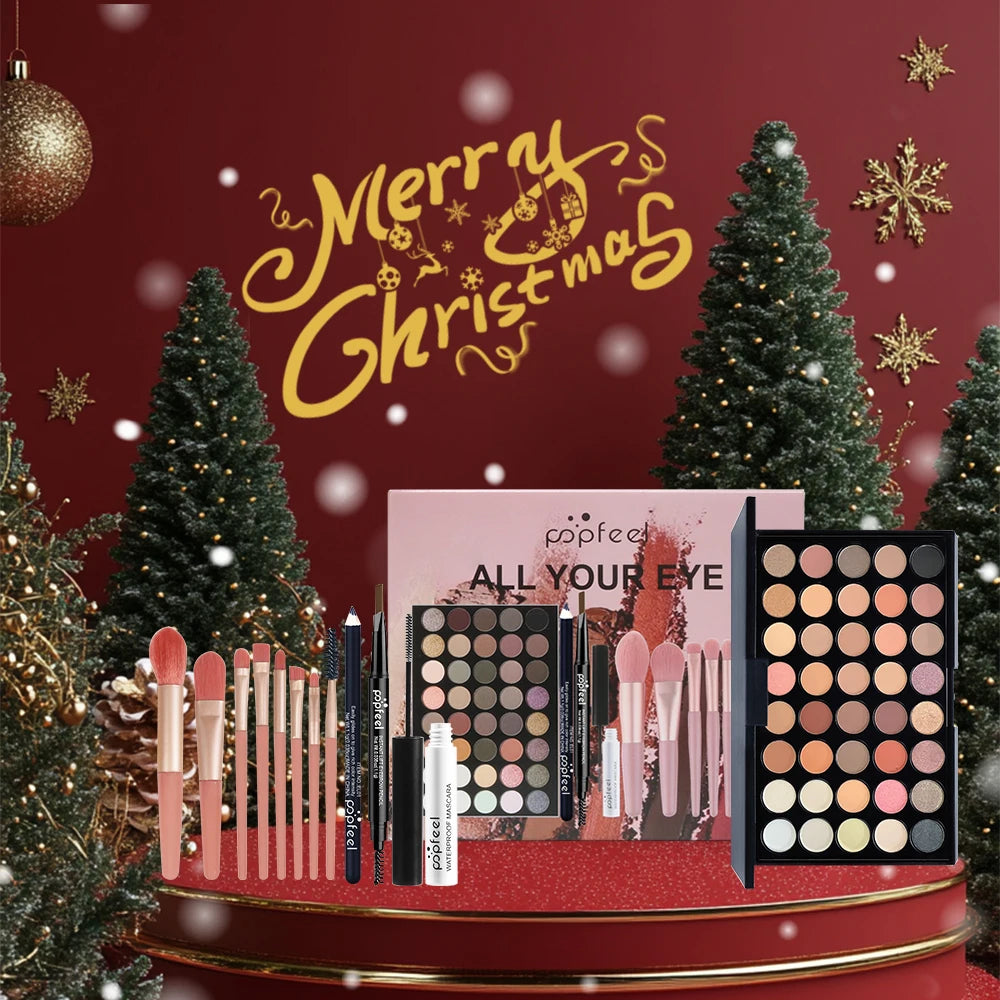 POPFEEL Complete Christmas Makeup Set Gift Box -Holiday Surprise for Friends and Family | Festive Christmas Cosmetics Collection