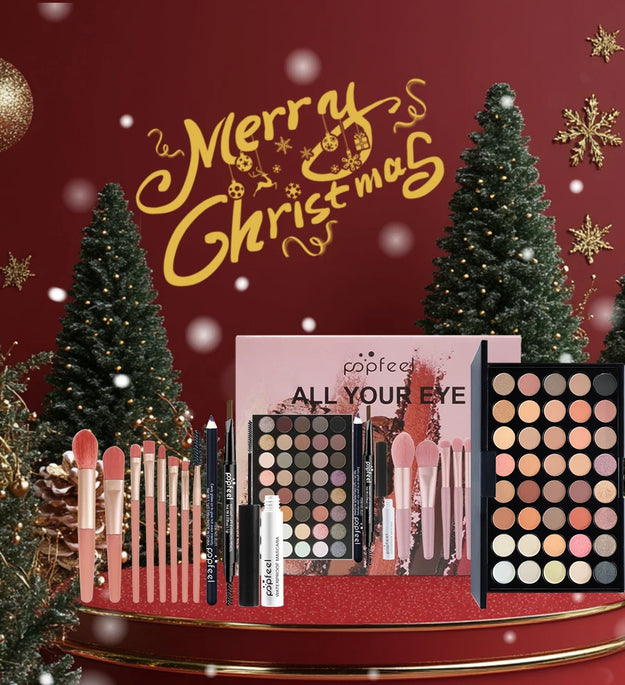 POPFEEL Complete Christmas Makeup Set Gift Box -Holiday Surprise for Friends and Family | Festive Christmas Cosmetics Collection