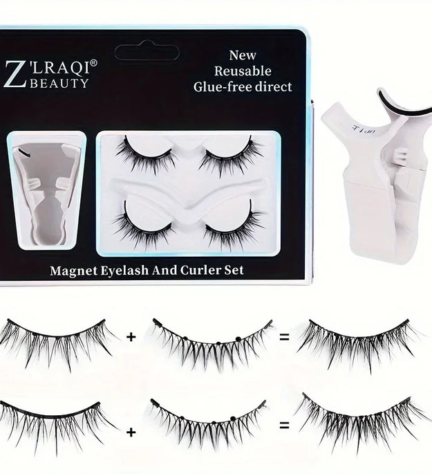 A set of magnetic eyelashes, natural look, quick installation without glue, reusable double pair of false eyelashes