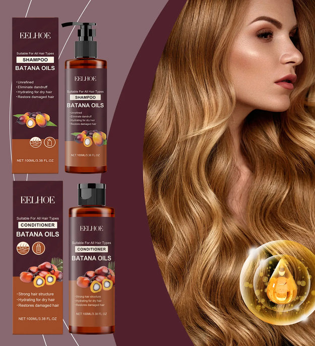 Batana Oil Shampoo Conditioner Set Oil Control Anti Dandruff Scalp Hair Treatment Split Ends Anti Frizz Hair Loss Hair Care Set - BlissFully