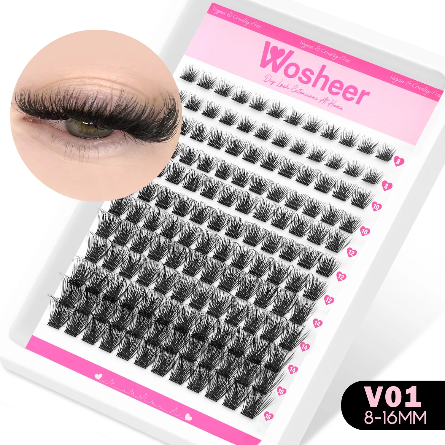 WOSHEER Lashes Cluster Kit Cat Lashes DIY Natural Eyelash Extension Kit Lash Bond & Seal Eyelash Clusters Set Makeup