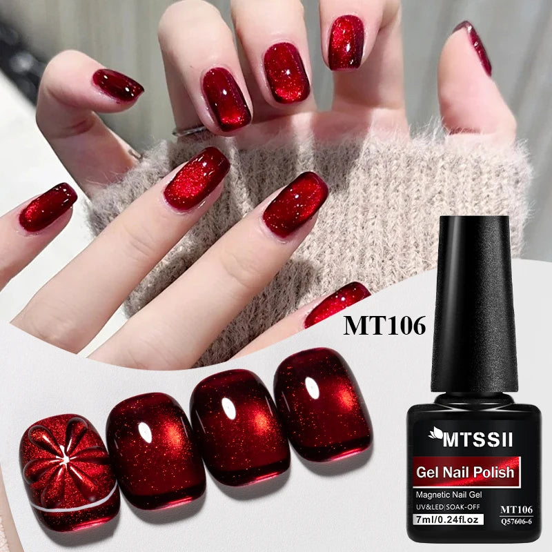 7pcs Red Green Cat Magnetic Gel Nail Polish Set For Christmas Nails Semi Permanent Cat Eye UV Gel Varnish Soak Off Nail Supplies