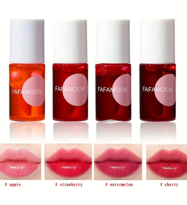 4 color Fruity Lip Tint Water Gloss Tint,Moisturizing Waterproof Liquid Lipstick, Non-Stick,High Pigment,Long-Lasting Colors