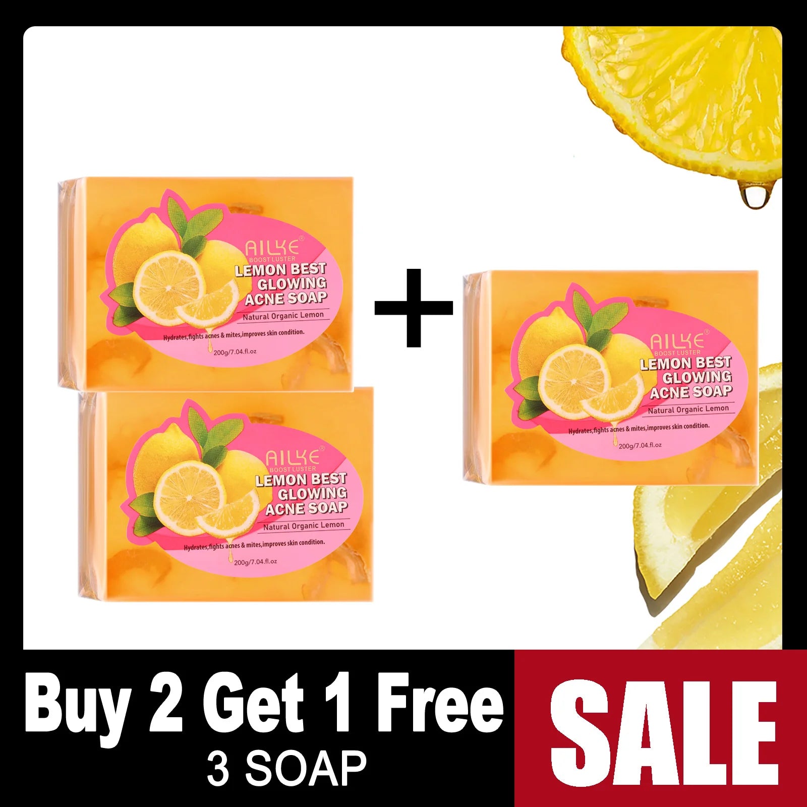 AILKE Dark Spots and Acne Remover Soap Bar, Whitening Skin with Natural Lemon, Olive Oil, Women Daily Face and Body Wash, 200g