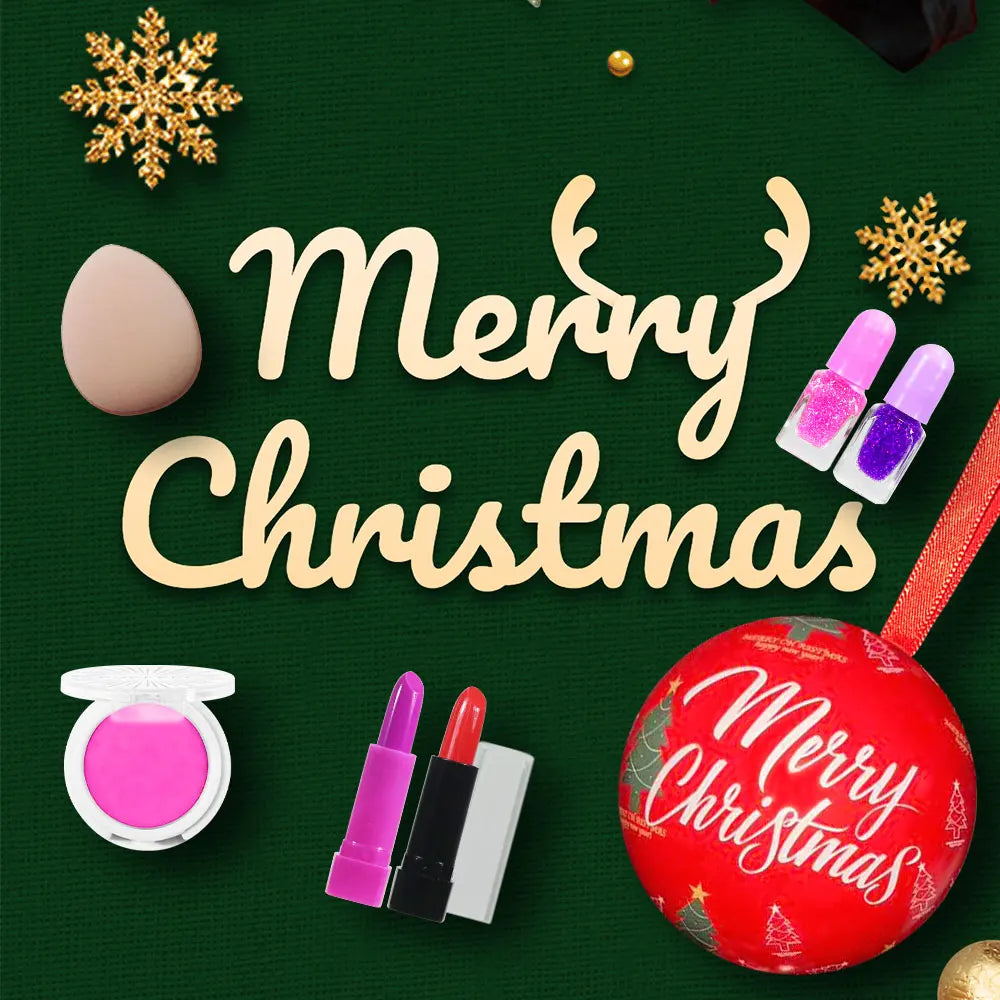 POPFEEL Christmas Makeup Ball - Includes Eyeshadow, Blush, Lipstick, Nail Polish, Puff, and Festive Tree Ornament - Perfect Gift