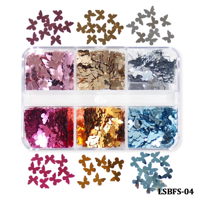 6Grids Holographic Square Nail Art Glitter Sequins Laser Ball Decoration Flakes Manicure Nails Supplies Professional Accessories