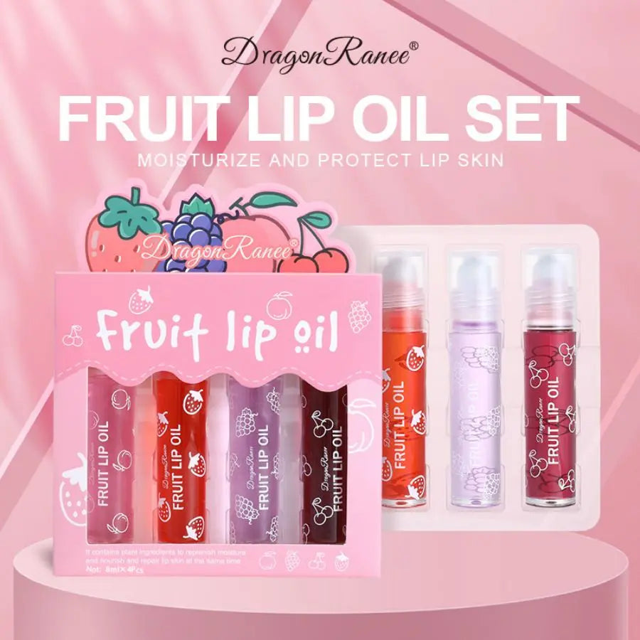 Rolling Bead Lip Oil Set of Four Moisturizing Lotion, Hydrating Roller Ball Mouth Oil, Anti-Drying, Colorless and Transparent