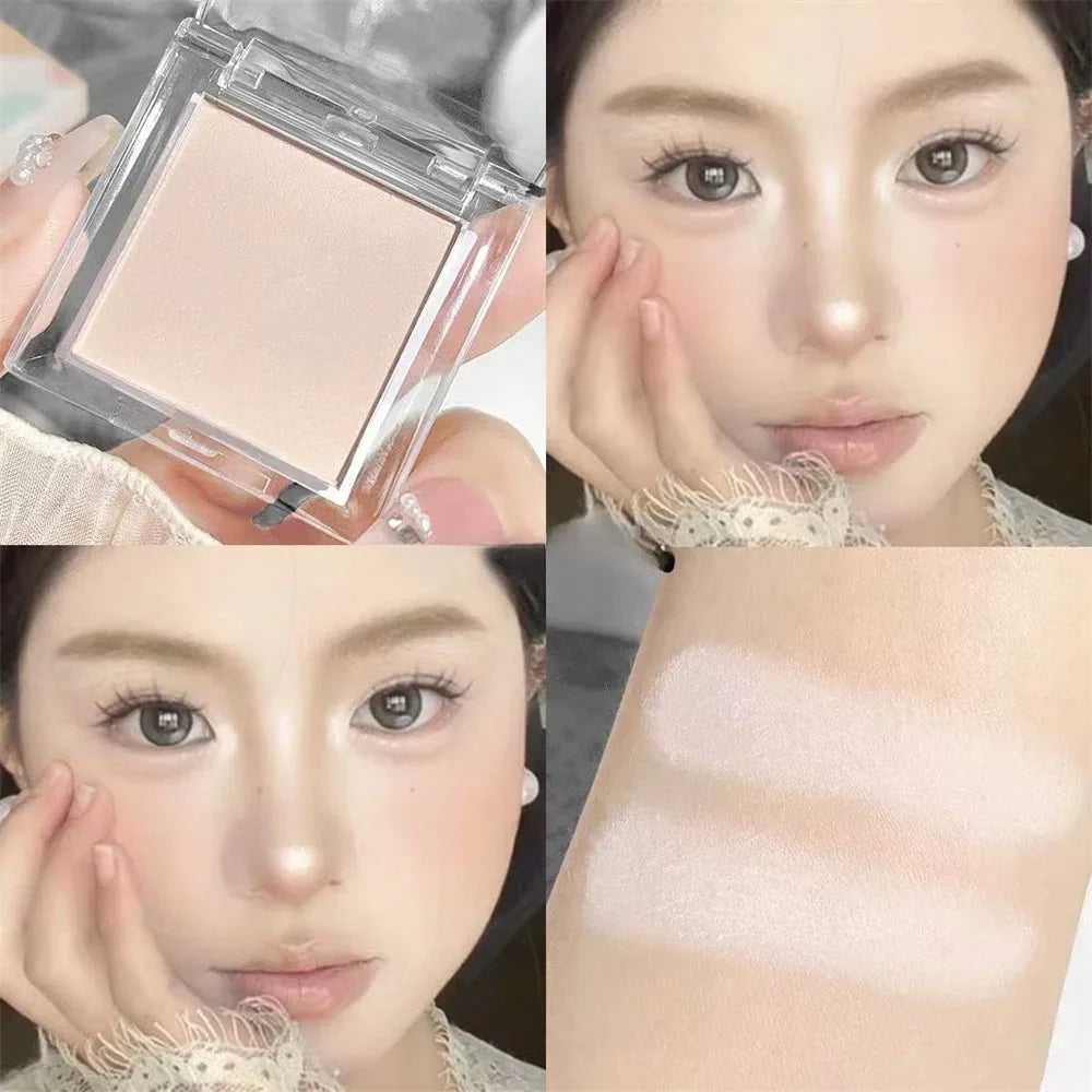 Matte Highlighter Powder in White-Natural 3D Brightening Eyeshadow Long-Lasting Eye Makeup Palette Brighten Face High Gloss