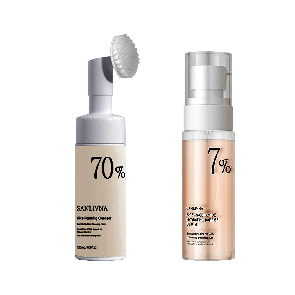 Rice Toner 70% Rice Extract Serum with Niacinamide, Rice Cleansing Foam, Deep Cleansing, Moisturizer for Dry Skin, Skin Care Set - BlissFully