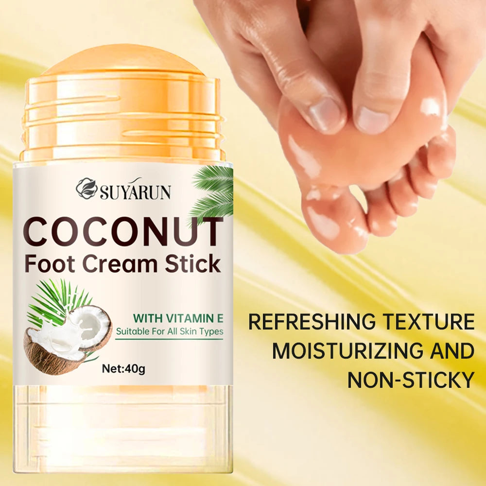 SUYARUN Coconut Foot Balm Stick for Cracked Heels Repair, Moisturizing Heel Care, Hydrating & Portable Dry Skin Treatment.