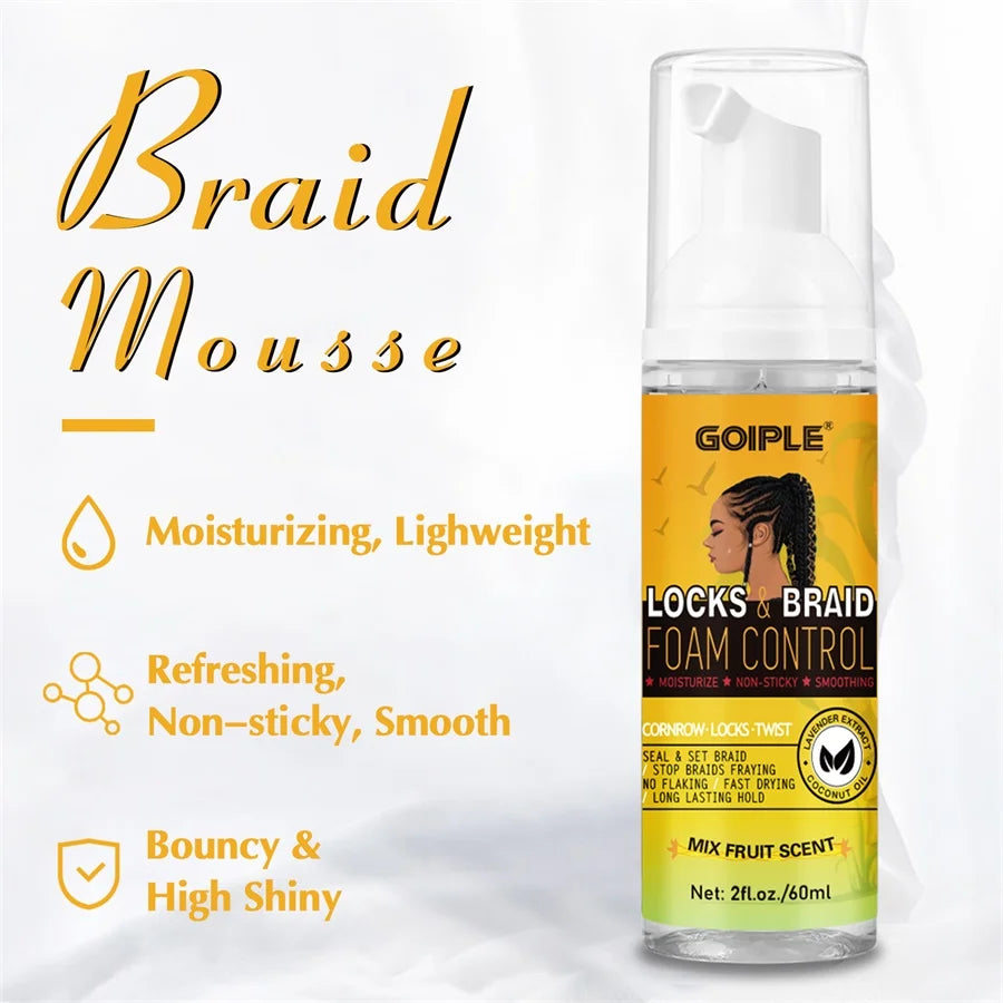 GOIPLE 60ml Braid Mousse for African Women Extra Hold Control Gel for Braiding Twist Locs High Shiny Moisturize Styling Products