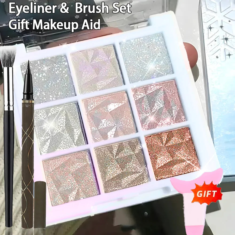 Christmas Snowflake 9-Color Eyeshadow Palette, Matte Shimmer Glitter, Waterproof Long-Lasting, Safe, Unisex, Holiday Makeup