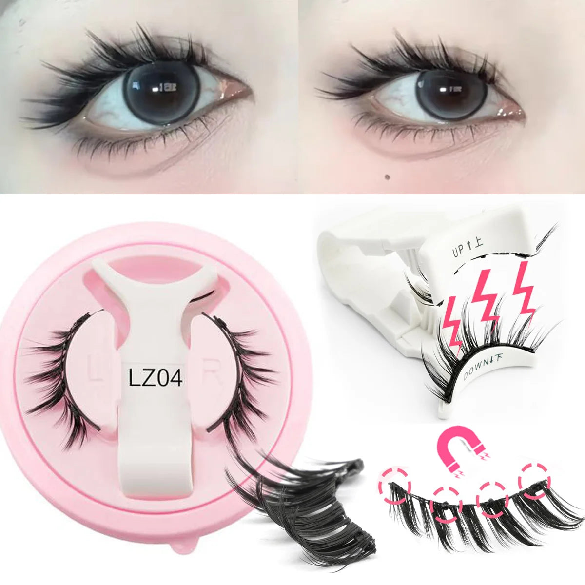 3D Fluffy Mink Magnetic Lashes Kit - 1 Pair Winged Anime Natural False Eyelash Extension No Glue Needed Magnet Band Makeup Tool