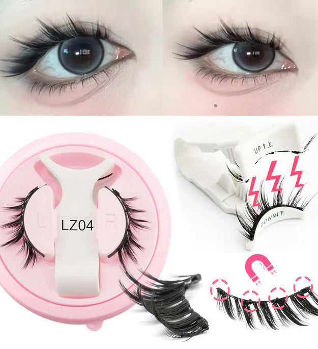 3D Fluffy Mink Magnetic Lashes Kit - 1 Pair Winged Anime Natural False Eyelash Extension No Glue Needed Magnet Band Makeup Tool