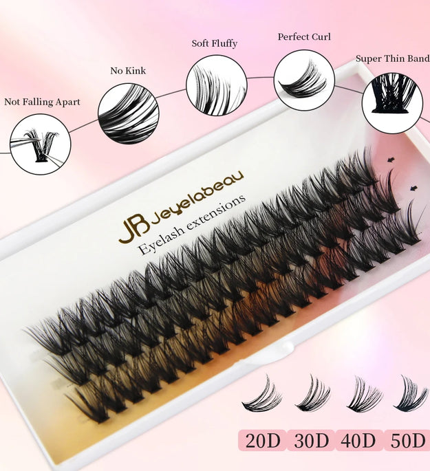 JB Jeyelabeau Russian Individual Cluster Lashes 60 Bundles DIY 8-16mm Eyelash Extension Volume Lash Clusters Natural Mink